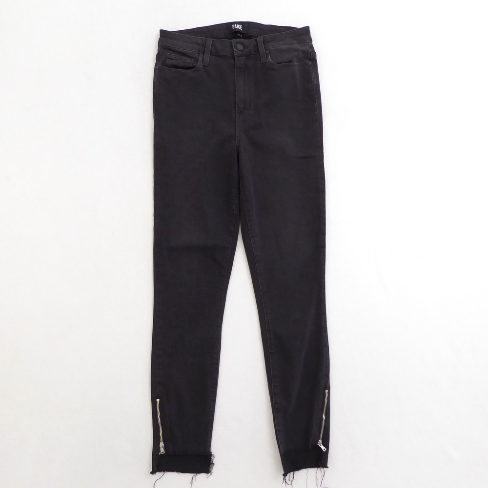 PAIGE Margot Crop Black Fog Skinny Jeans Zipper Ankle Raw Hem Women Size 29